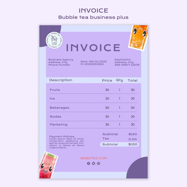 Flat design bubble tea template