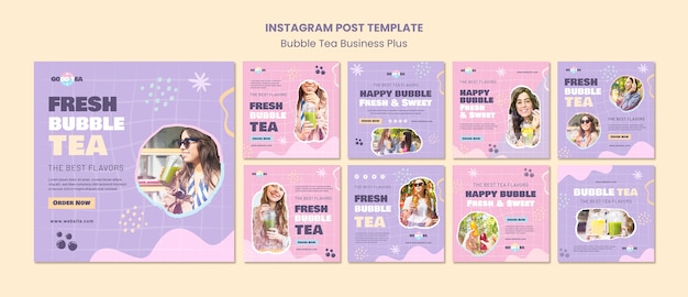 Free PSD flat design bubble tea template