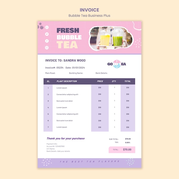 Free PSD flat design bubble tea template