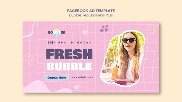 Free PSD flat design bubble tea template