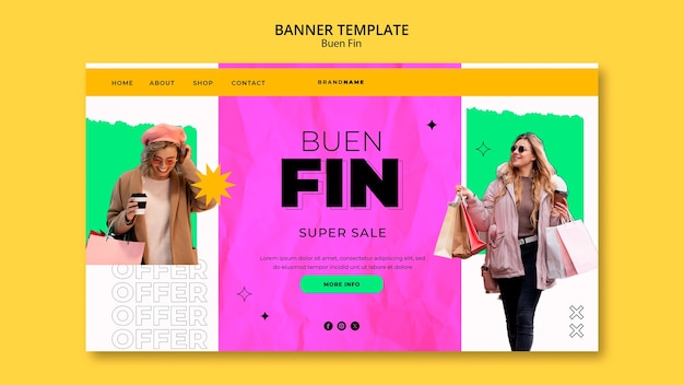 Free PSD flat design buen fin landing page template