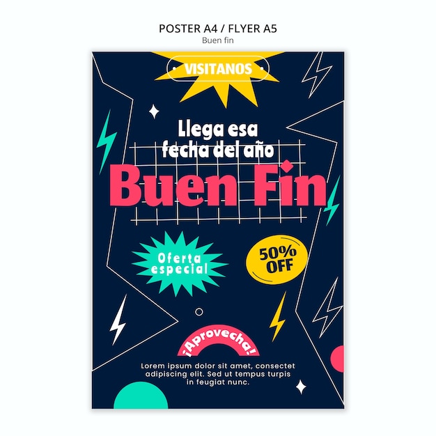 Free PSD flat design buen fin poster template