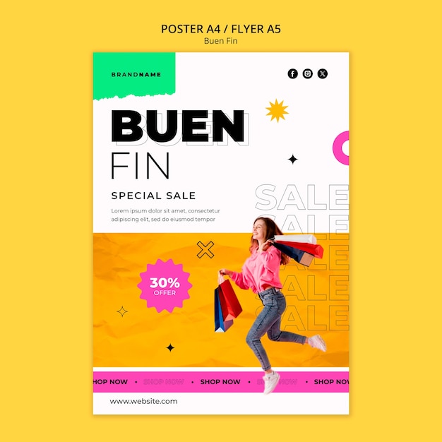 Free PSD flat design buen fin poster template