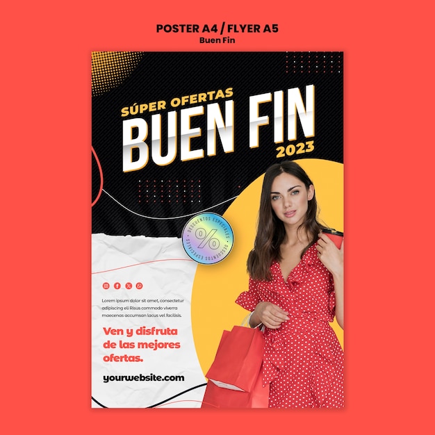 Free PSD flat design buen fin poster template