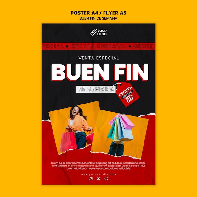 Flat design buen fin poster template