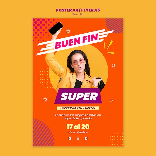 flat design buen fin poster template