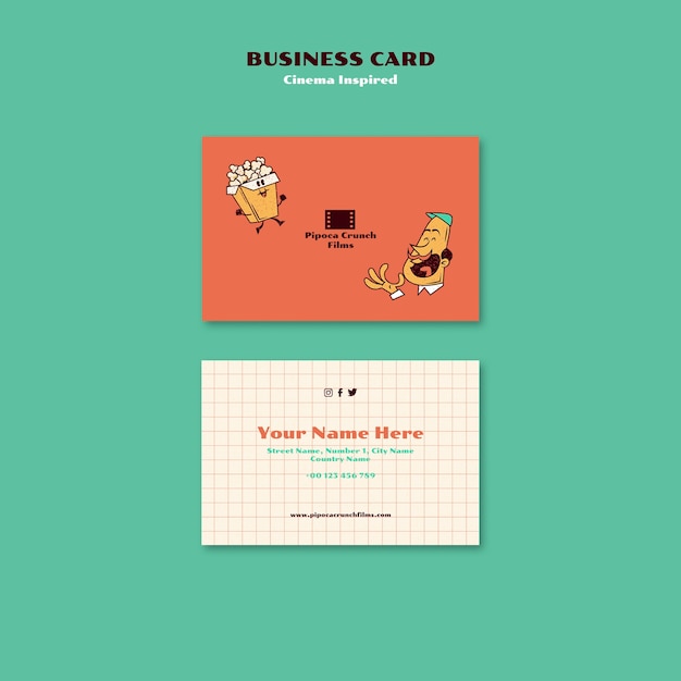 Бесплатный PSD Плоский дизайн визитной карточки в стиле кинотеатра