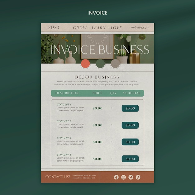 Flat design business growth invoice template