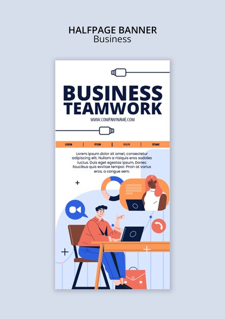 Flat design business halfpage banner template design