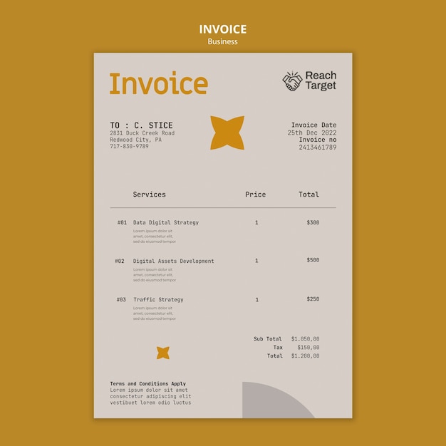 Flat design business invoice template