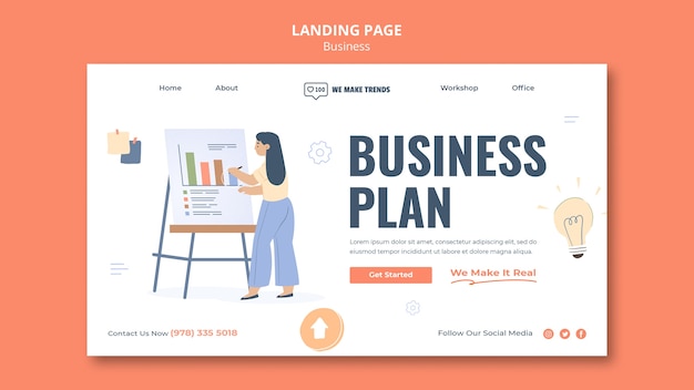 Free PSD flat design business landing page design template