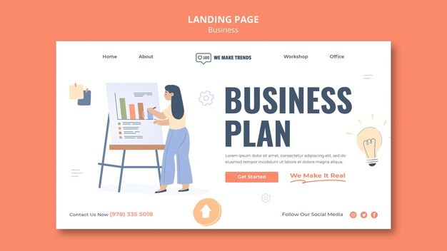 business plan template download free Free PSD flat design business landing page design template