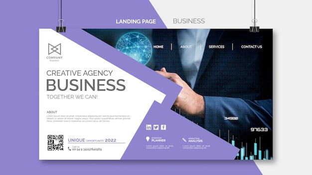 Free PSD flat design business landing page template