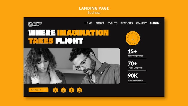 Free PSD flat design business plan landing page