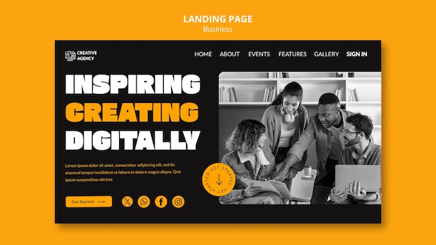 Free PSD flat design business plan landing page