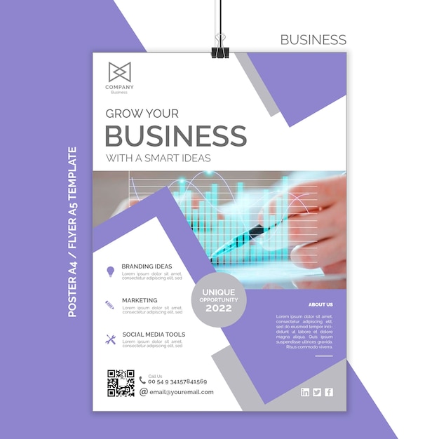 Бесплатный PSD Плоский дизайн бизнес-плаката и шаблон флаера