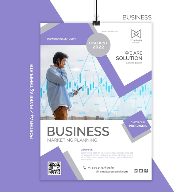 Бесплатный PSD Плоский дизайн бизнес-плаката и шаблон флаера