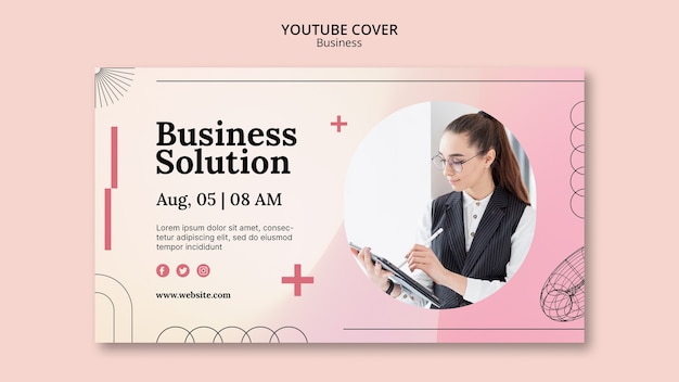 Бесплатный PSD Обложка youtube для бизнес-решения в плоском дизайне