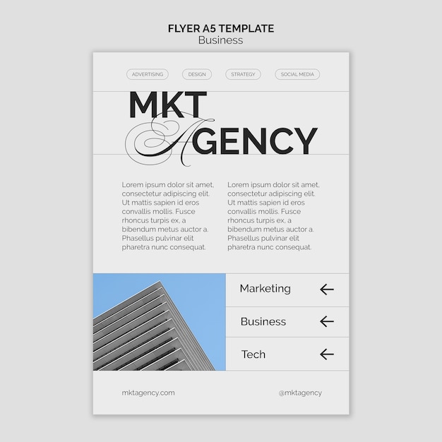 Flat design business strategy flyer template with free PSD download