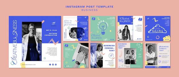 Free PSD flat design business strategy instagram posts
