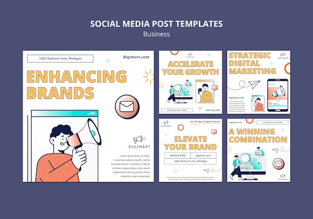 Flat design business strategy instagram posts