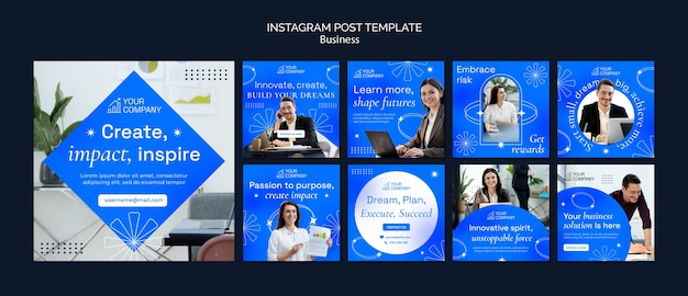 Free PSD flat design business strategy instagram posts