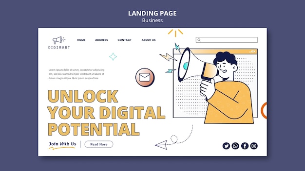 Free PSD flat design business strategy landing page