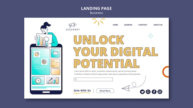 Free PSD flat design business strategy landing page