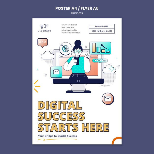 flat design business strategy poster template
