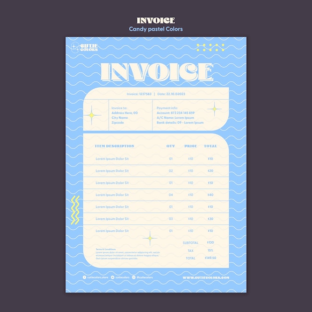 Free PSD flat design candy pastel colors invoice template