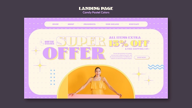 Free PSD flat design candy pastel colors landing page