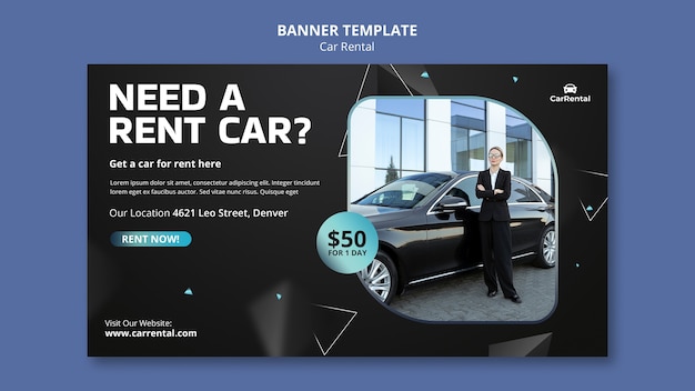 PSD gratuito modello di banner di noleggio auto design piatto