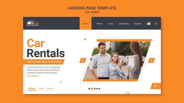 フラットなデザインのレンタカーのランディングページテンプレート