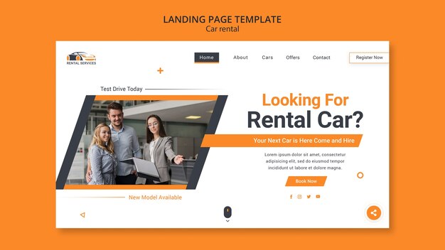 Flat design car rental landing page template