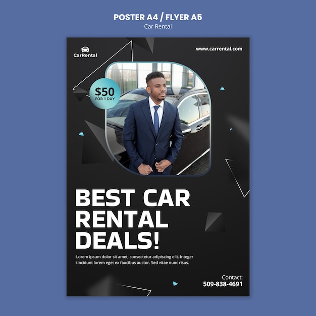 PSD gratuito modello di poster di noleggio auto design piatto