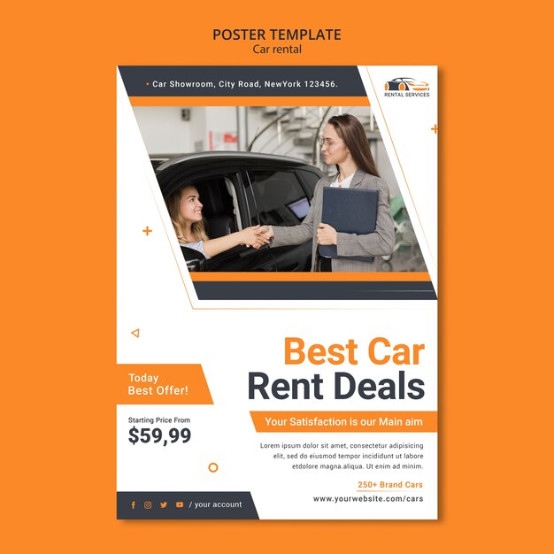 Flat design car rental poster template