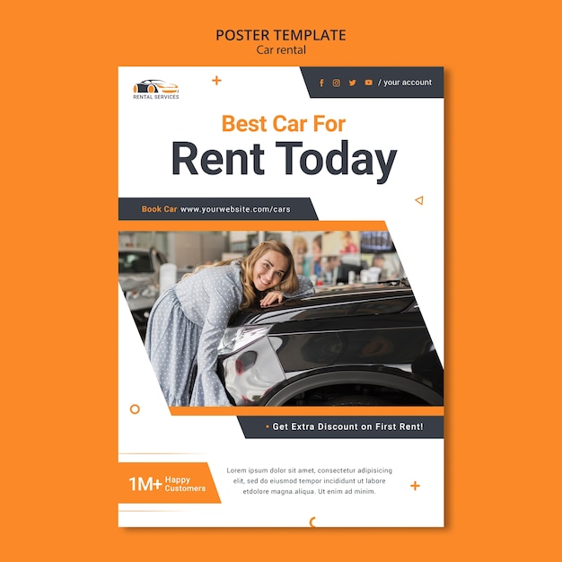 Flat design car rental poster template