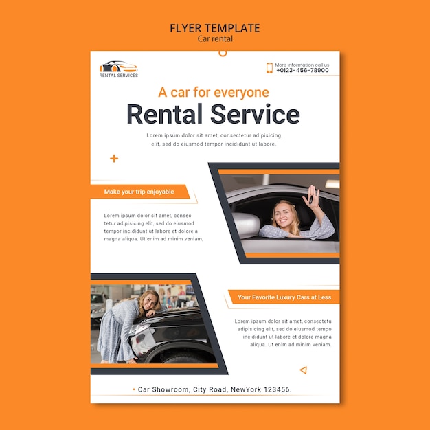 Free PSD flat design car rental poster template