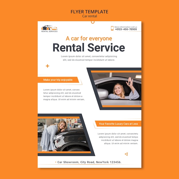 Flat design car rental poster template