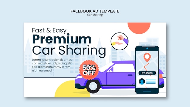 Modello facebook di car sharing design piatto