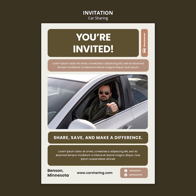 Flat Design Car Sharing Invitation Template: A Free PSD Template for Car Sharing Apps and Travel Designs