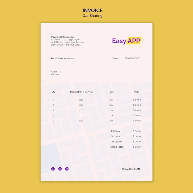 Flat design car sharing invoice template