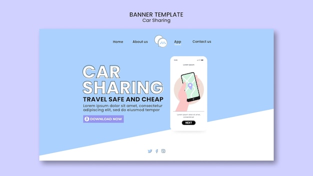 PSD gratuito modello di pagina di destinazione per il car sharing dal design piatto