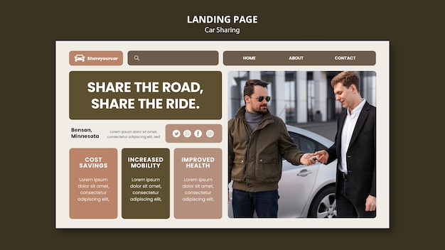 Free PSD flat design car sharing landing page