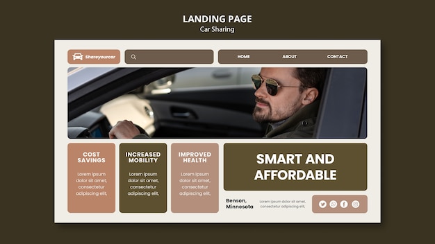 Free PSD flat design car sharing landing page