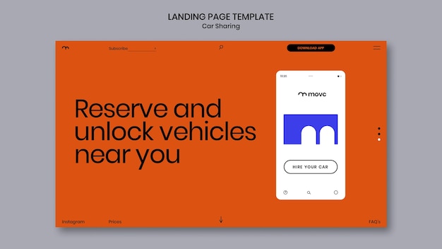 Flat Design Car Sharing Landing Page – Free PSD Download