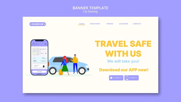 Flat design car sharing landing page