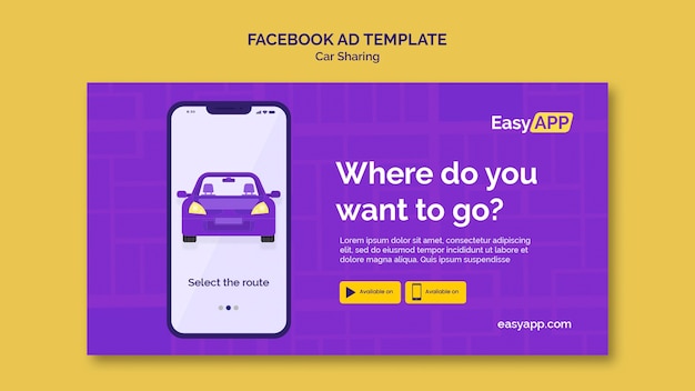 PSD gratuito modello facebook quadrato di car sharing design piatto