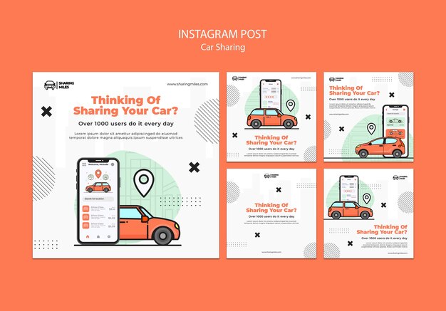 PSD gratuito modello di car sharing design piatto