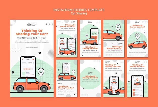 PSD gratuito modello di car sharing design piatto